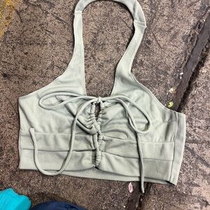 Sage Green Princess Polly Halter Crop Top size 10 Concert GUC